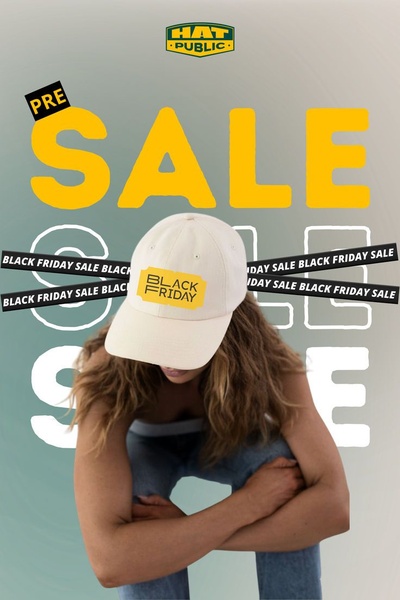 baseball cap, hat, cap, snapback, dad hat, sports cap, casual hat, sale promotion, lifestyle, modern typography, energetic, bold, yellow, neutral, black friday
